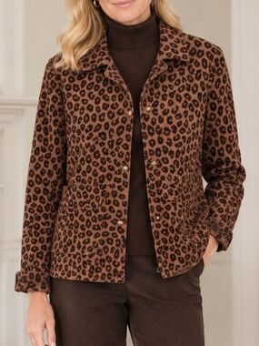 NWOT Denim & Co Leopard Print knit jacket, size XXS